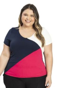 Blusa Feminina Plus Size Tricolor - 44887