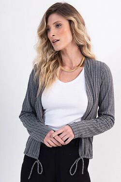 Cardigan Feminino Canelado Curto - 45337