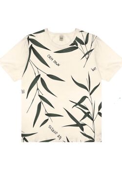 Camiseta Masculina de Algodão Estampa Folha Cor Off White