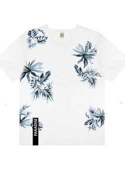 Camiseta Masculina de Algodão Estampa Folha Cor Branco