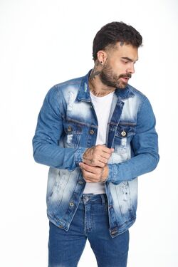 Jaqueta Jeans Masculina Rasgada