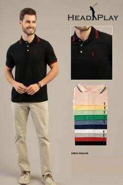 Camisa Polo Masculina Plus Size Meia Malha Cor Marinho 