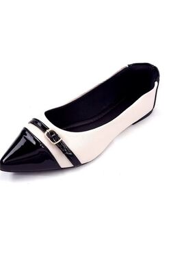 Sapatilha Feminina Verniz Preto e Off White Bico Fino - 47382