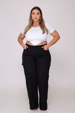 Calça Feminina Plus Size Cargo Preto - 47572