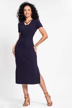 Vestido Feminino Canelado Midi - 51008