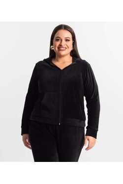 Jaqueta Plus Size Com Capuz em Plush - 51761