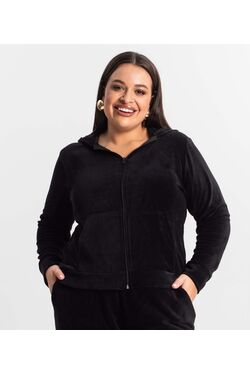 Jaqueta Plus Size Com Capuz em Plush - 51762