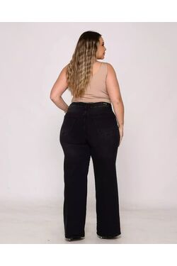 Calça Wide Leg Plus Size Jeans Preto Shyros - 52392