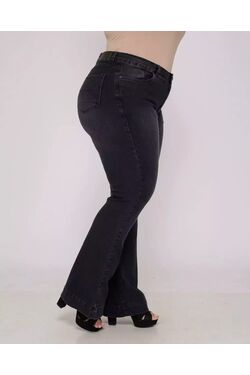 Calça Flare Plus Size Jeans Preto Shyros - 52397