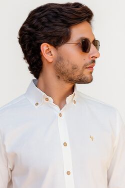 Camisa Maquinetada MC Botão na Gola Branco Caw 