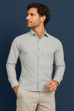 Camisa Masculina Tricoline Slim Ml Cinza Caw