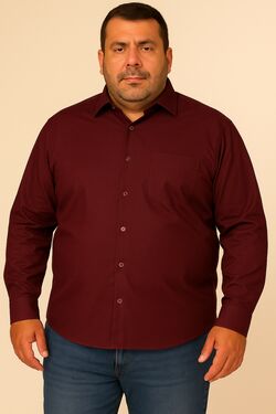 Camisa de Tricoline Plus Size Ml Vinho Caw
