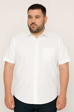 Camisa de Tricoline Lisa Plus Size MC Branco Caw 