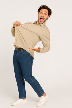 Camisa Spandex Slim Ml Bege Caw