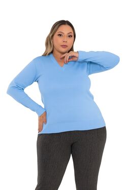 Blusa Malha com Elastano Plus Size Azul Jaú