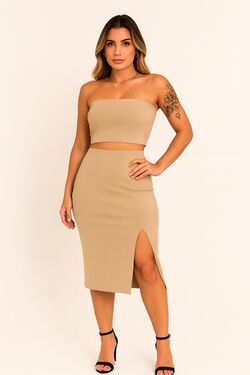 Conjunto Midi com Cropped sem Alça FitWell