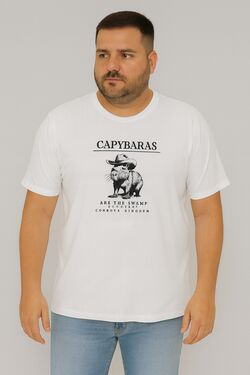Camiseta Plus Size Capybaras Cor Branco Thoux