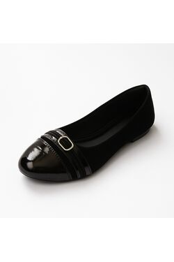 Sapatilha Feminina Verniz Preto Nobuk Bico Redondo