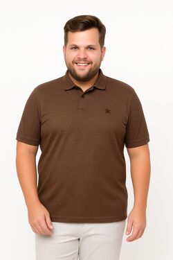 Camisa Polo Masculina Plus You Size – Meia Malha – Marrom – G4 ao G6