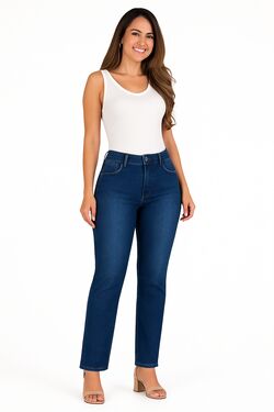 Calça Reta Jeans Médio Veste Até 52 – Muito Mais