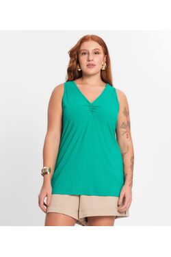 Regata Plus Size Secret Glam Canelada com Franzido no Decote – Viscose com Elastano - 52408