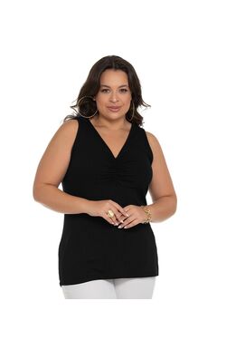 Regata Plus Size Secret Glam Canelada com Franzido no Decote – Viscose com Elastano - 46738