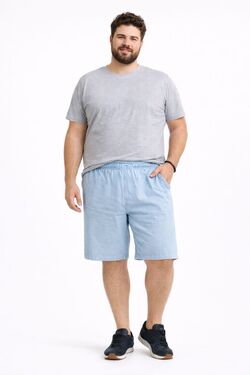 Bermuda Plus Size Masculina em Linho Stilo Port com Elástico e Cordão – Azul Claro