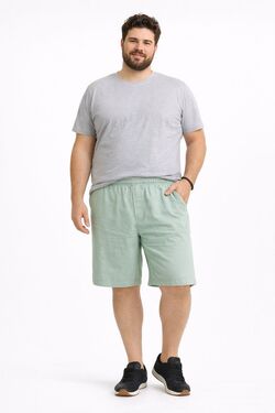 Bermuda Plus Size Masculina em Linho Stilo Port com Elástico e Cordão – Verde Claro