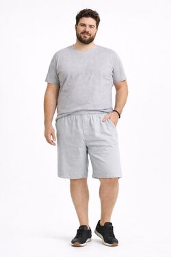Bermuda Plus Size Masculina em Linho Stilo Port com Elástico e Cordão – Cinza 
