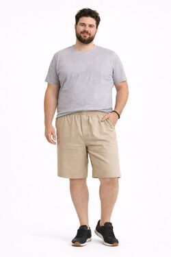 Bermuda Plus Size Masculina em Linho Stilo Port com Elástico e Cordão – Caqui - 53399