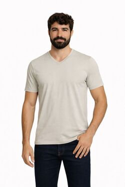 Camiseta Masculina Plus Slim Fit Gola V Six One Caqui – Combed Cotton
