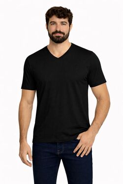 Camiseta Masculina Plus Slim Fit Gola V Six One Preto – Combed Cotton