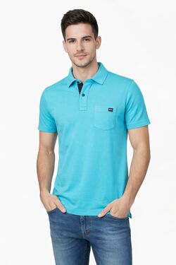 Camisa Polo Masculina Piquet Azul Six One Algodão Confort Slim