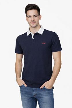 Camisa Polo Masculina Piquet Six One Marinho com Gola Branca