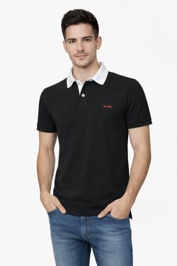 Camisa Polo Masculina Piquet Six One Preto com Gola Branca