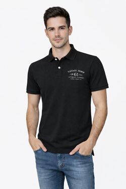 Camisa Polo Masculina Piquet Preto Six One Logo Grande