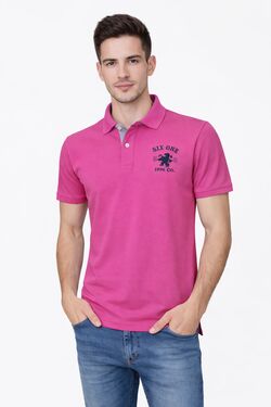 Camisa Polo Masculina Piquet Rosa Six One Logo Grande
