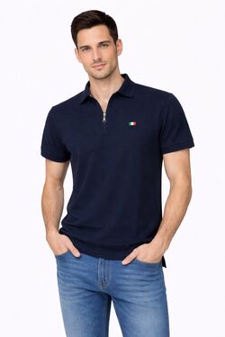 Camisa Polo Masculina Piquet La Rossi Azul Marinho com Zíper Slim
