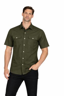 Camisa Works Plus Size Manga Curta Sarja Dois Bolsos Wrangler Verde