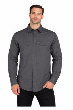 Camisa Masculina Sarja Manga Longa Dois Bolsos R Sete