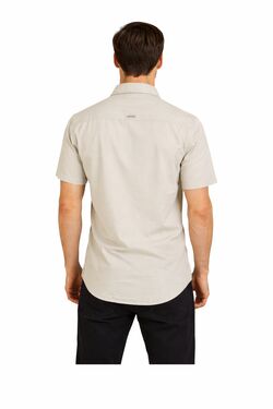 Camisa Masculina Sarja Manga Curta Areia - R Sete - Dois Bolsos - 53663