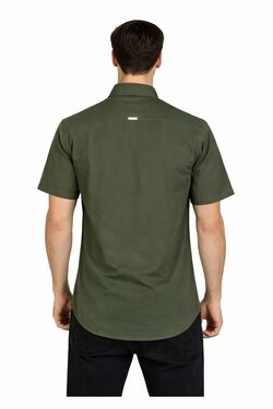Camisa Masculina Sarja Manga Curta Verde - R Sete - Dois Bolsos - 53673
