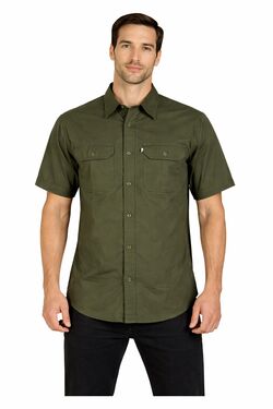 Camisa Masculina Sarja Manga Curta Verde - R Sete - Dois Bolsos
