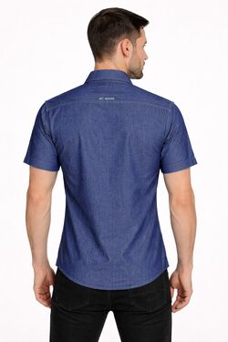 Camisa Jeans Masculina Manga Curta Slim ao Plus Size R Sete com Dois Bolsos - 53681