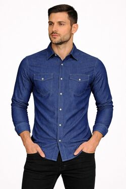 Camisa Jeans Masculina Manga Longa Slim a Plus Size Stone R Sete