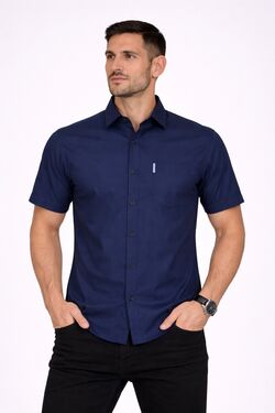 Camisa Masculina Tricoline Regular Manga Curta Listras com Bolso US Top