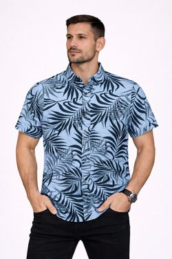 Camisa Masculina Viscose Estampada Manga Curta Azul Rovitex