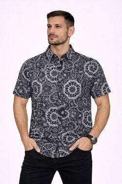 Camisa Masculina Estampada Manga Curta Cinza Six One com Elastano