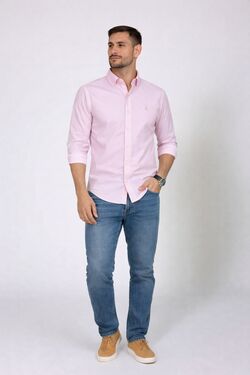 Camisa Masculina Slim Fit Manga Longa Algodão com Elastano Six One