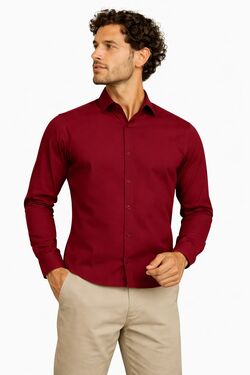 Camisa Masculina Slim Manga Longa Tricoline Vinho Caw